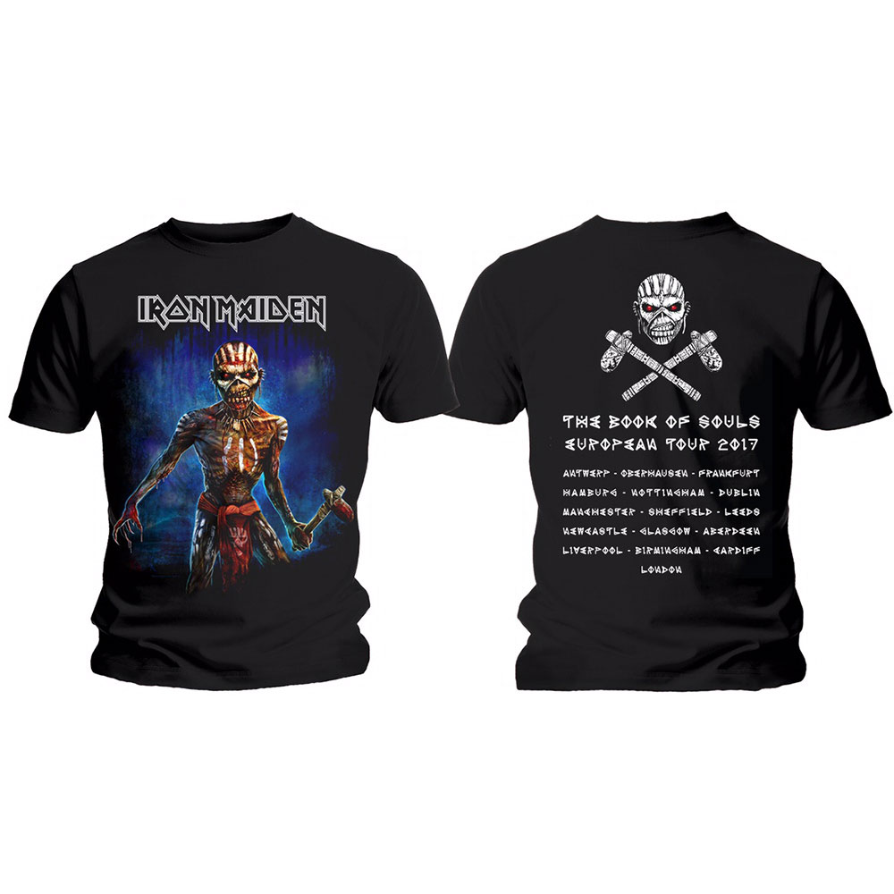 Iron Maiden Men's Tee: Axe Eddie Book of Souls European Tour